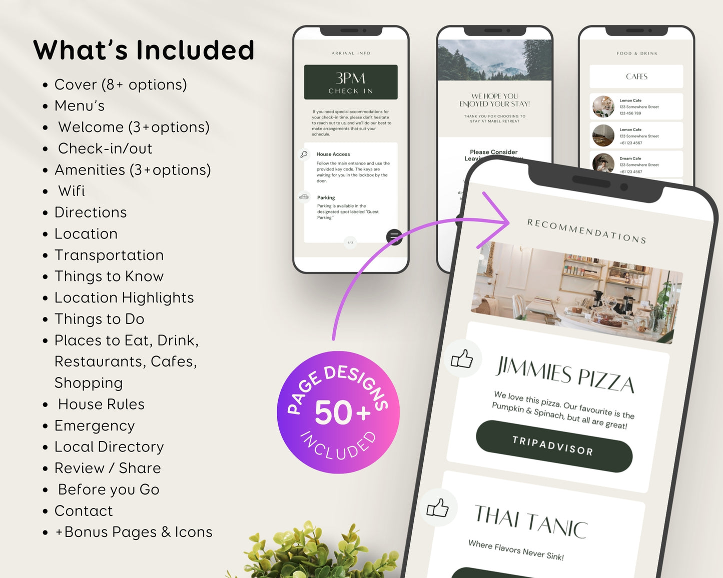 Digital Airbnb Welcome Guide Book Template for Mobile - Taupe Green
