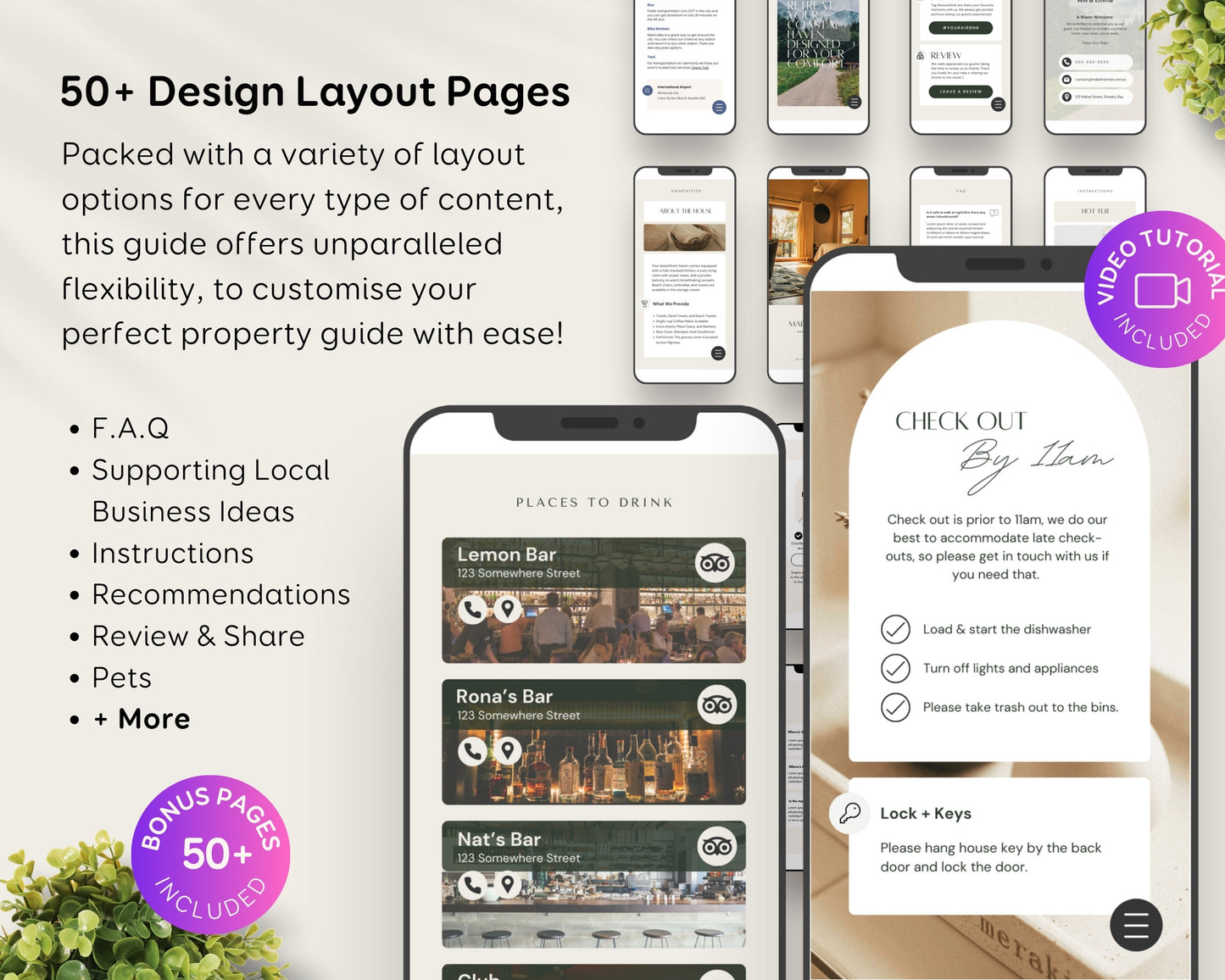 Digital Airbnb Welcome Guide Book Template for Mobile - Taupe Green