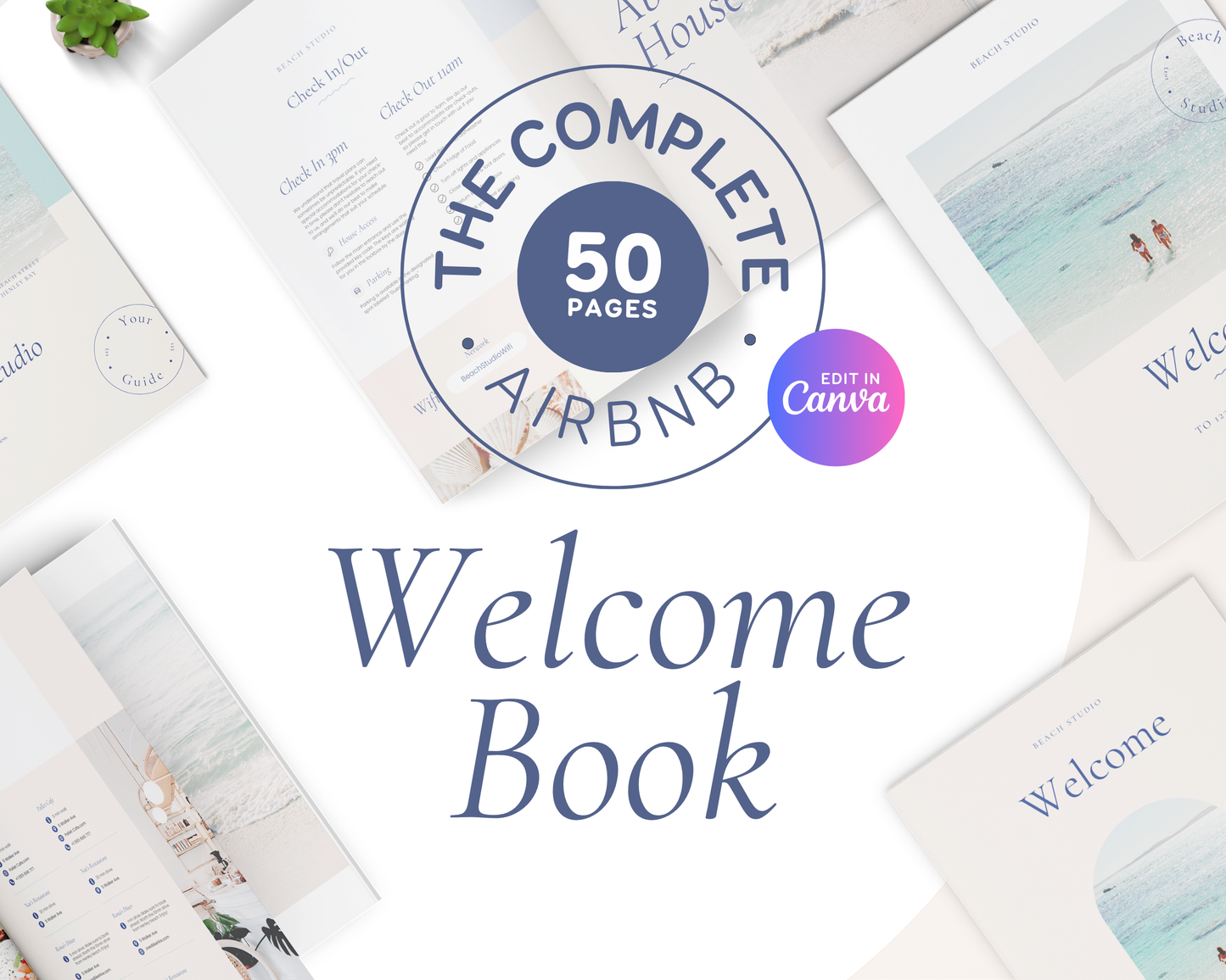 Airbnb Beach House Welcome Guide Book Canva Template, Printable