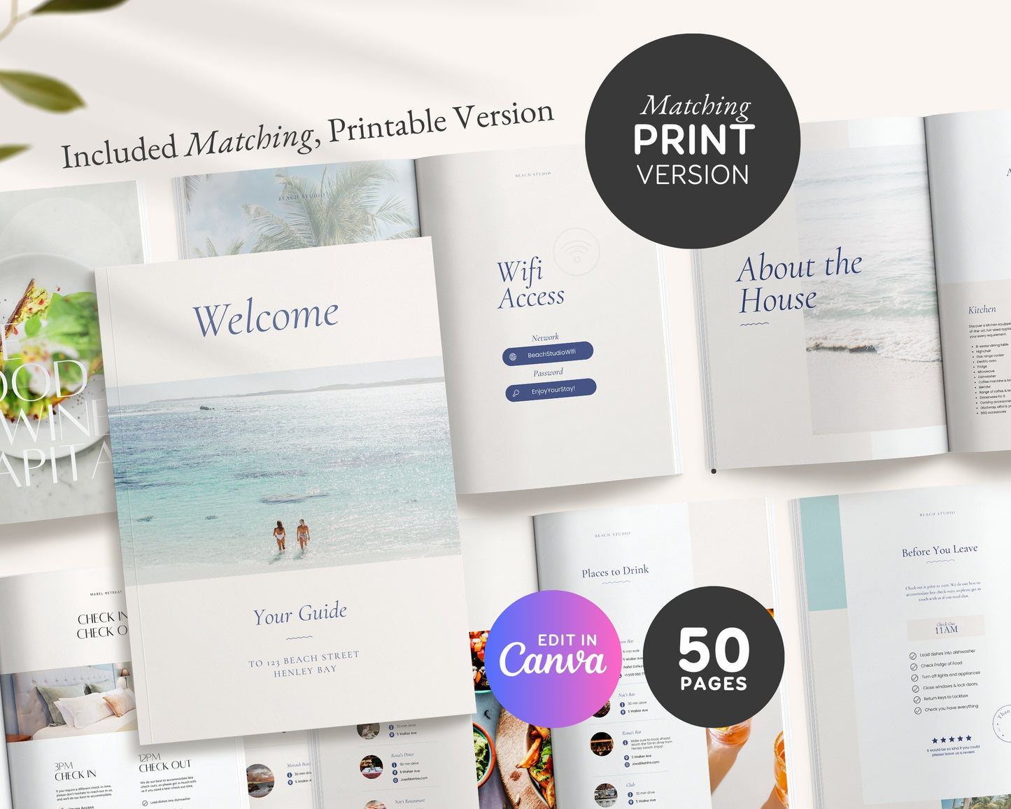 Beach House Welcome Book Digital & Printable Airbnb Welcome Book Template Beach House Vacation Rental Guidebook Canva House Manual, PDF BC1