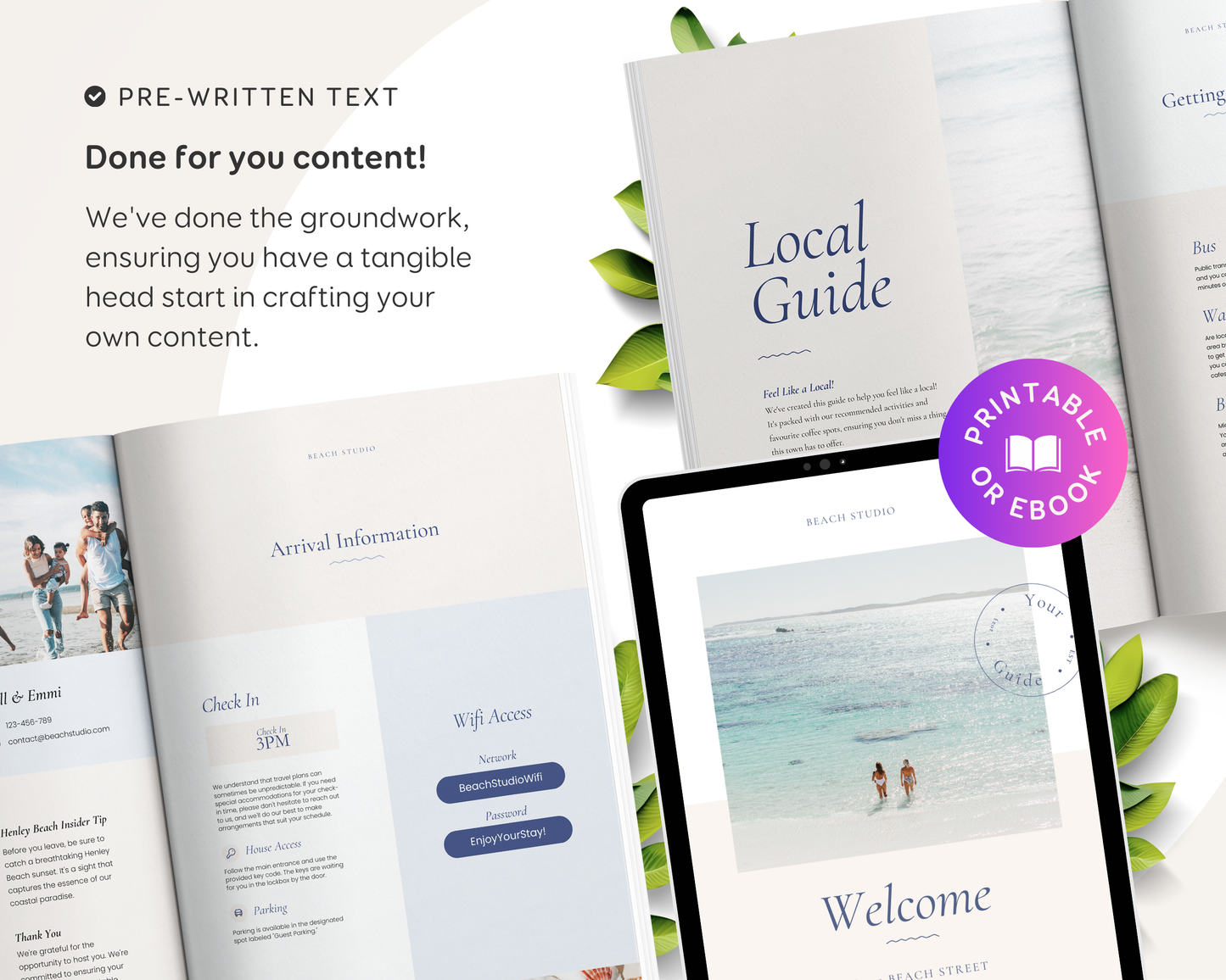 Airbnb Beach House Welcome Guide Book Canva Template, Printable