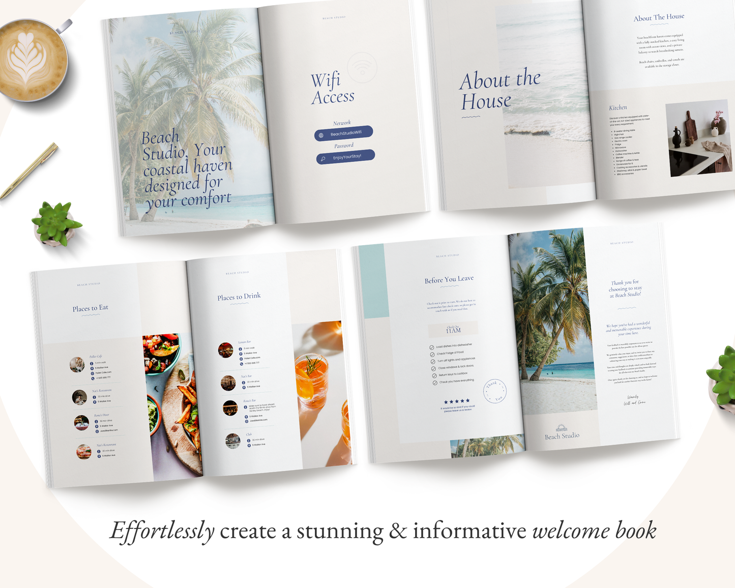 Airbnb Beach House Welcome Guide Book Canva Template, Printable