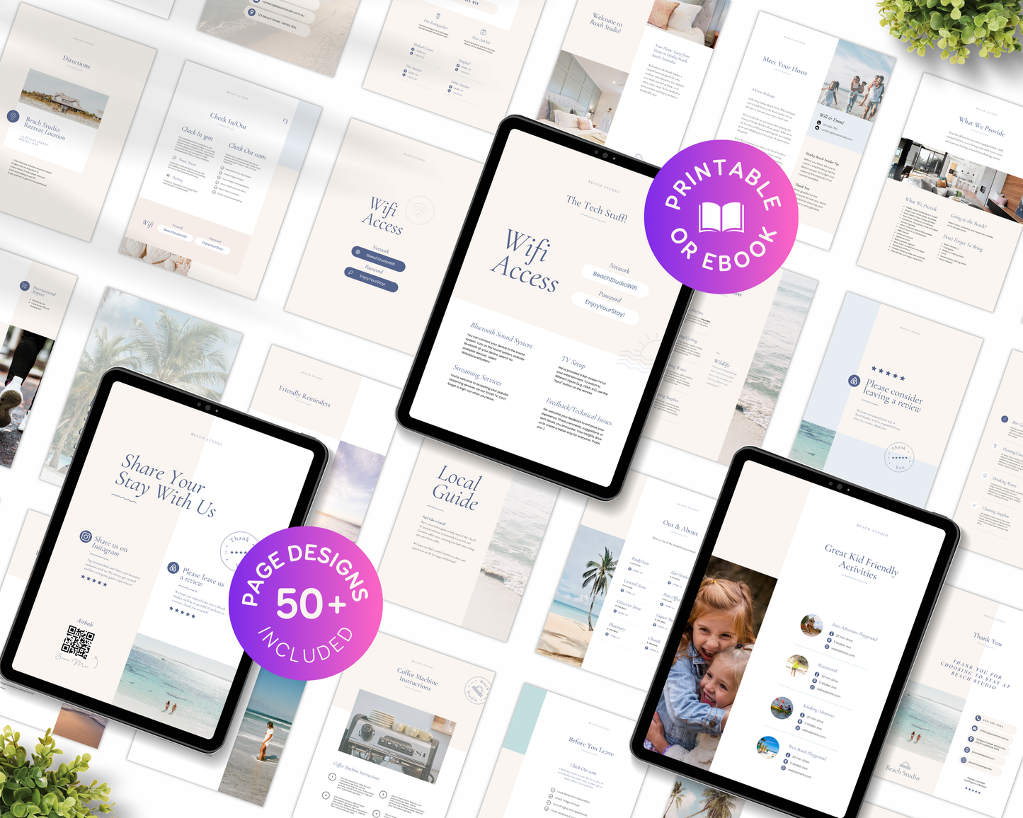 Airbnb Beach House Welcome Guide Book Canva Template, Printable