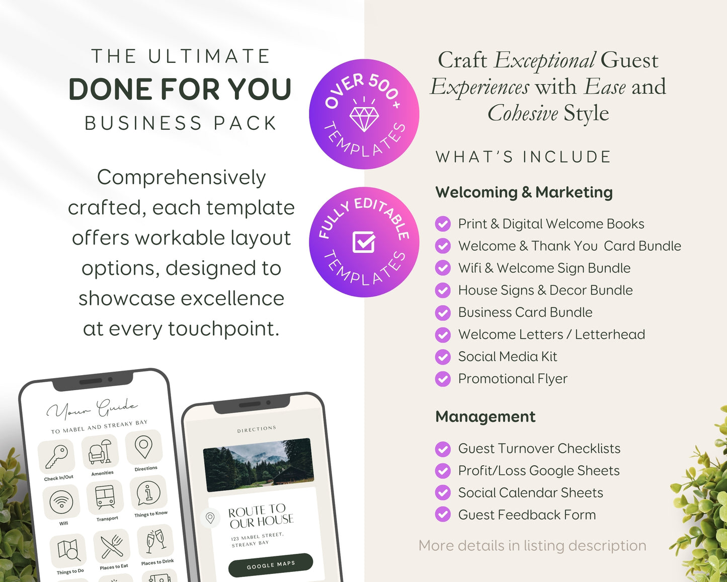 Airbnb, Bed & Breakfast Host Canva Templates Bundle, Brochure, Welcome Book, Sign Bundle, Thank You, Canva Templates - Green Taupe
