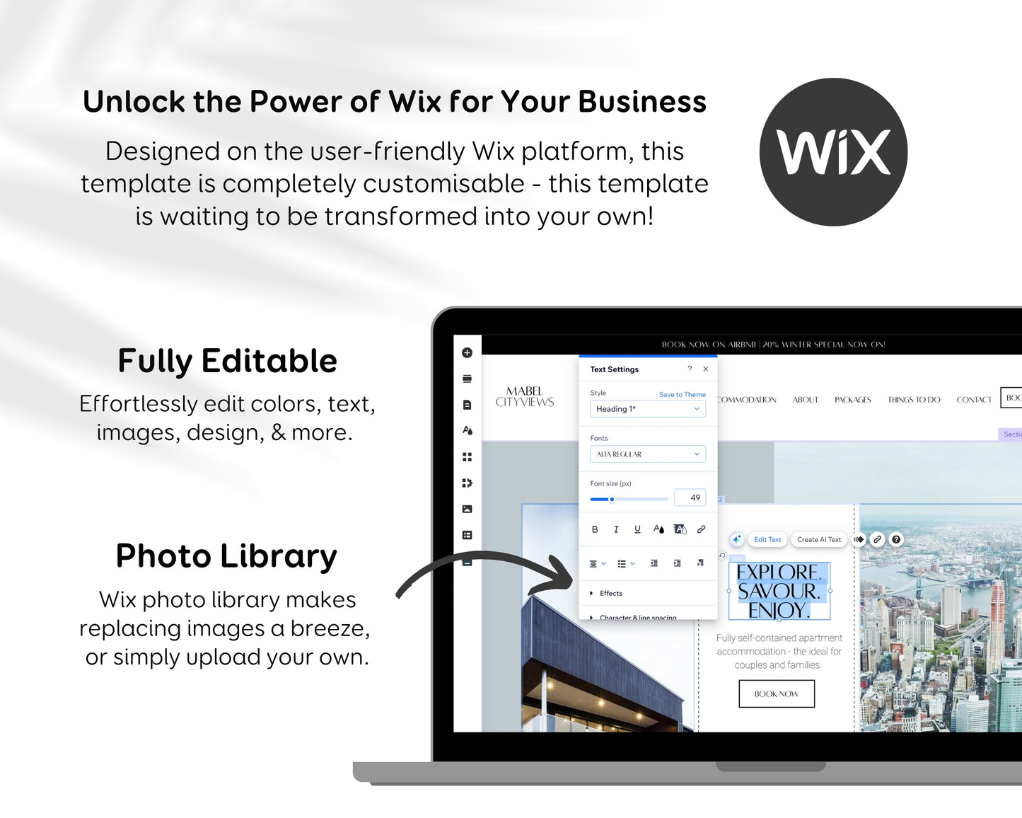 Lodging Bed and Breakfast Airbnb Accommodation Wix Premium Template