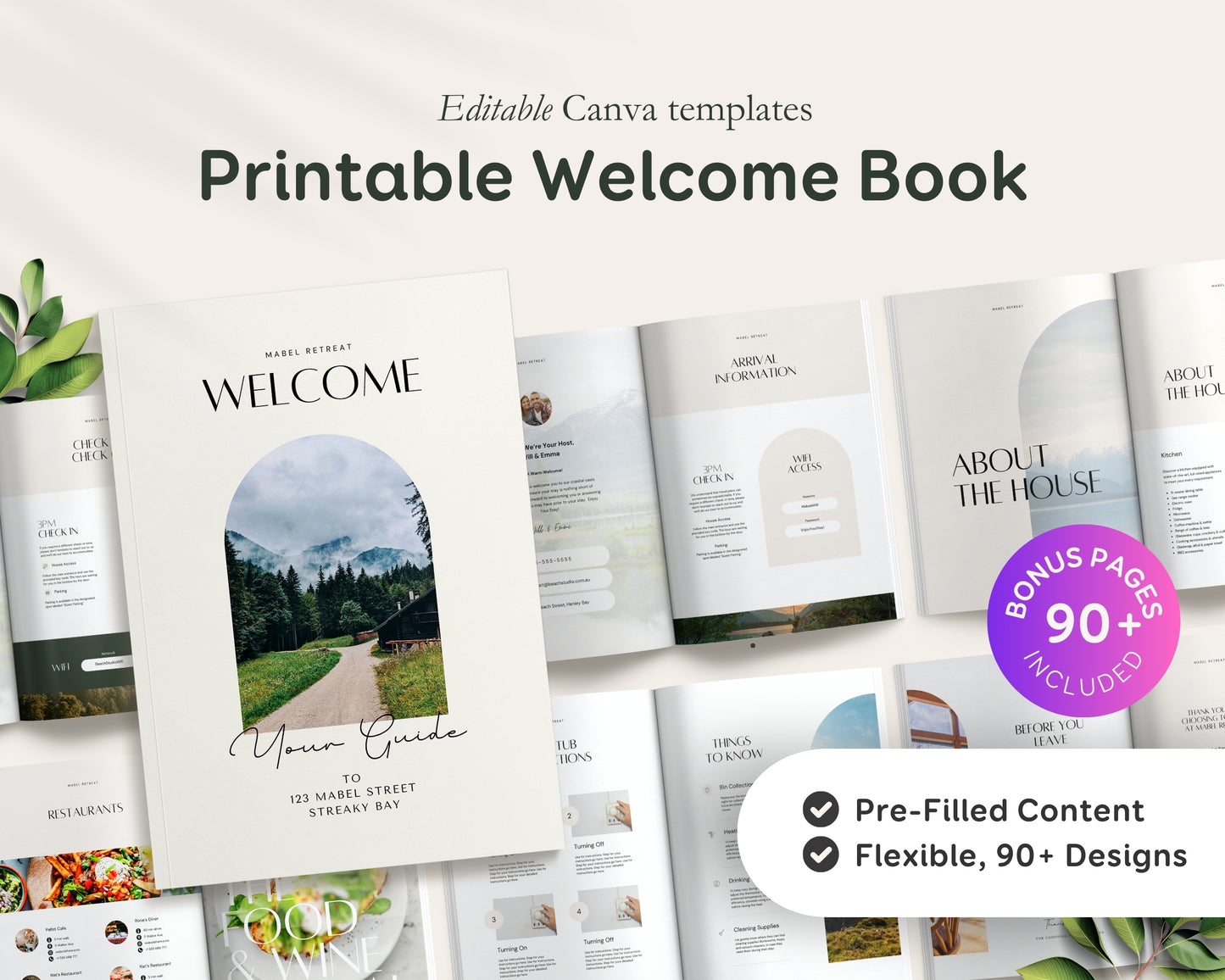 Airbnb, Bed & Breakfast Host Canva Templates Bundle, Brochure, Welcome Book, Sign Bundle, Thank You, Canva Templates - Green Taupe