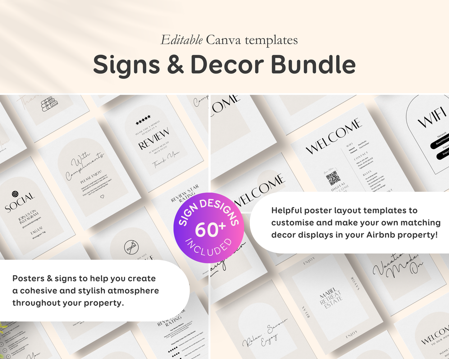 Airbnb, Bed & Breakfast Host Canva Templates Bundle, Brochure, Welcome Book, Sign Bundle, Thank You, Canva Templates