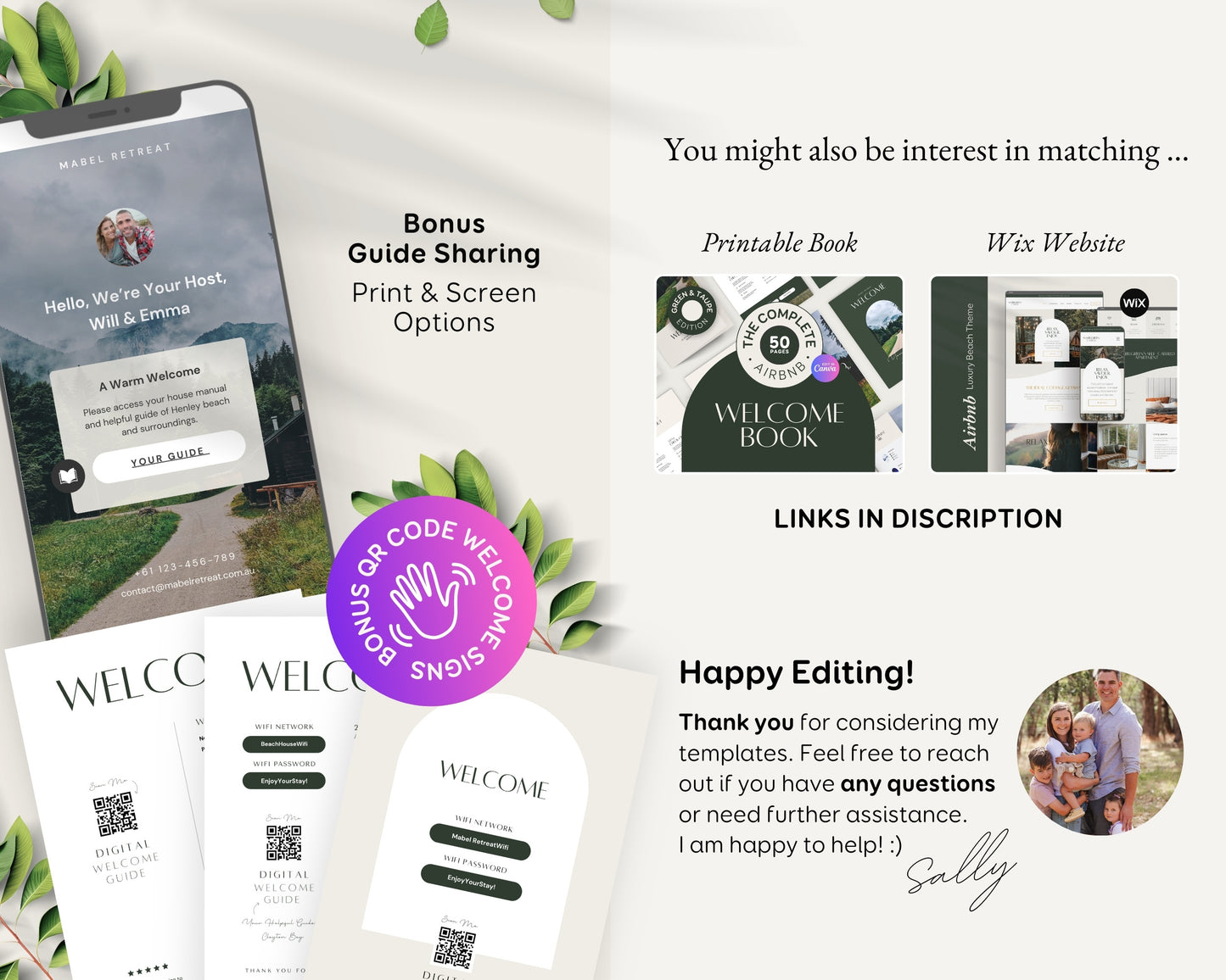 Digital Airbnb Welcome Guide Book Template for Mobile - Taupe Green