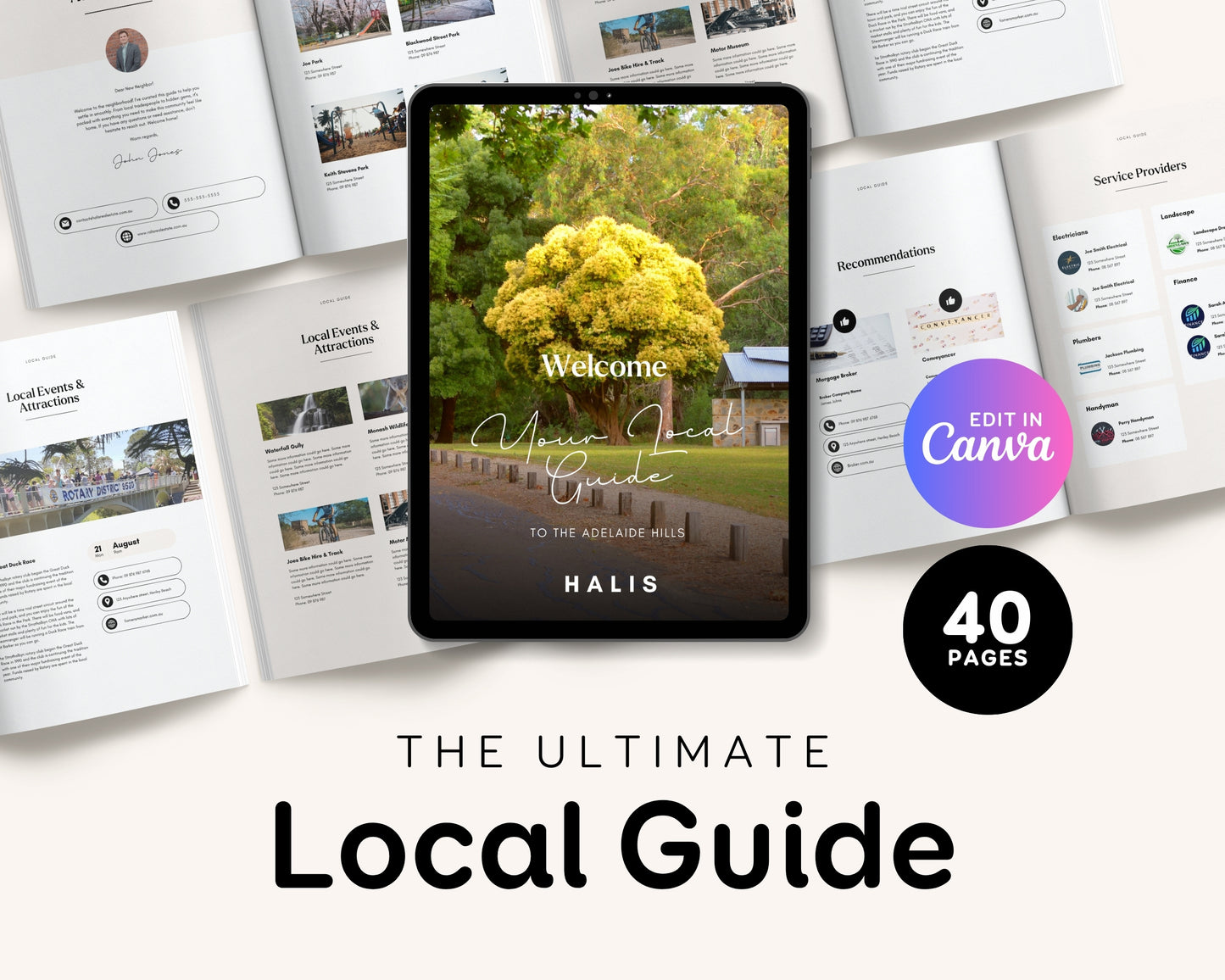 Local Community Guide Template Relocation Guide For Real Estate Realtor Marketing Neighborhood Guide City Guide Locals Newsletter, Canva RE1