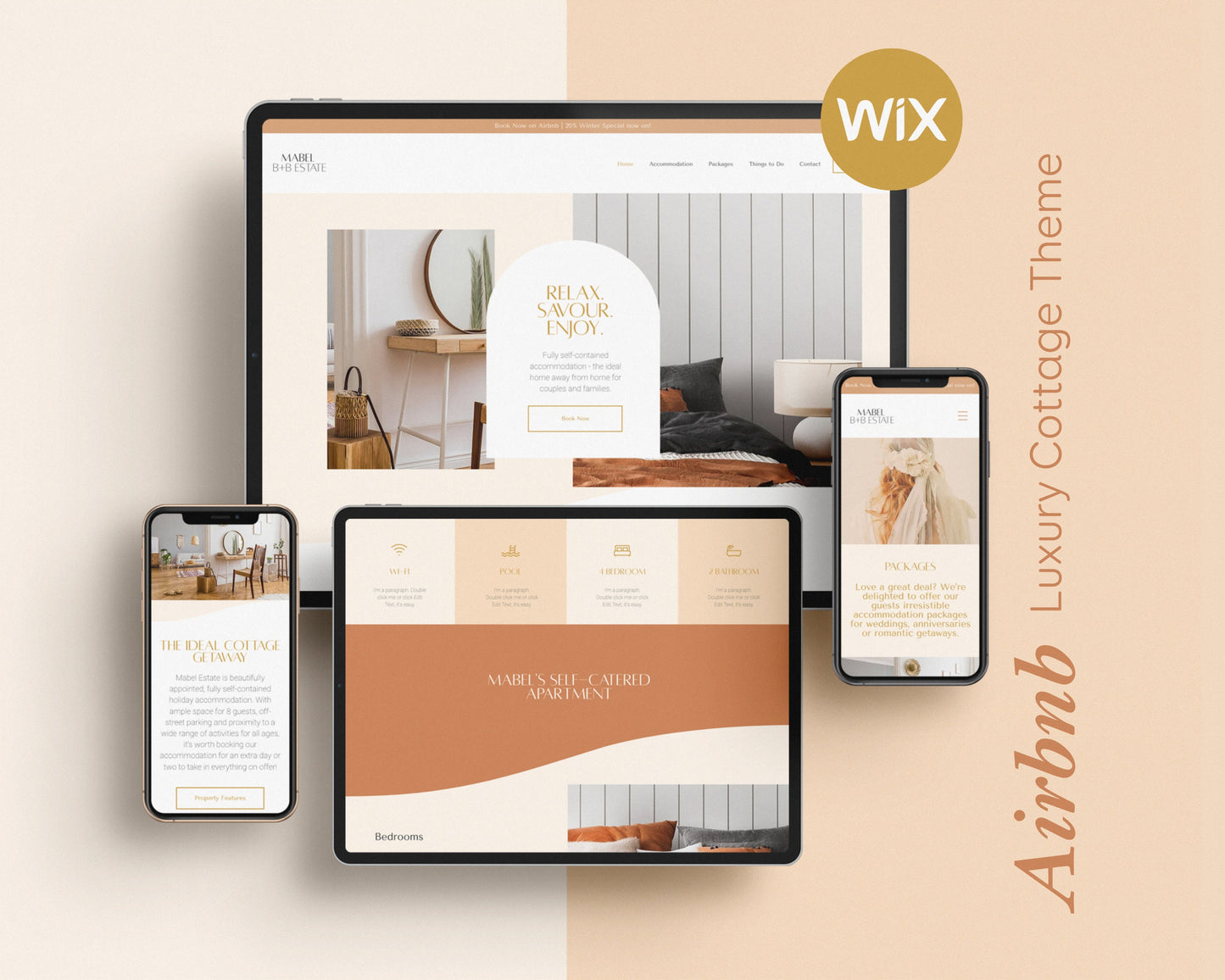 Bed & Breakfast Wix Theme Premium Template, Real Estate, Vrbo, Airbnb, Vacation Rental