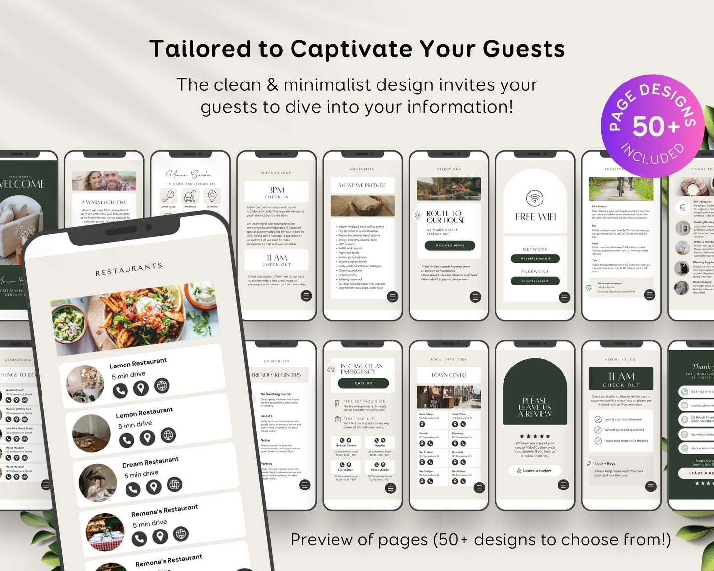 Digital Airbnb Welcome Guide Book Template for Mobile - Taupe Green