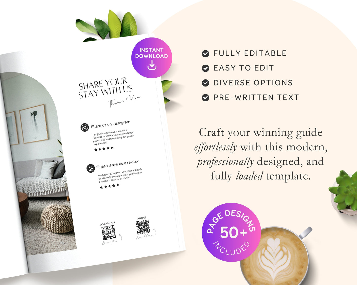 Modern Airbnb Welcome Guide Book Template, Printable