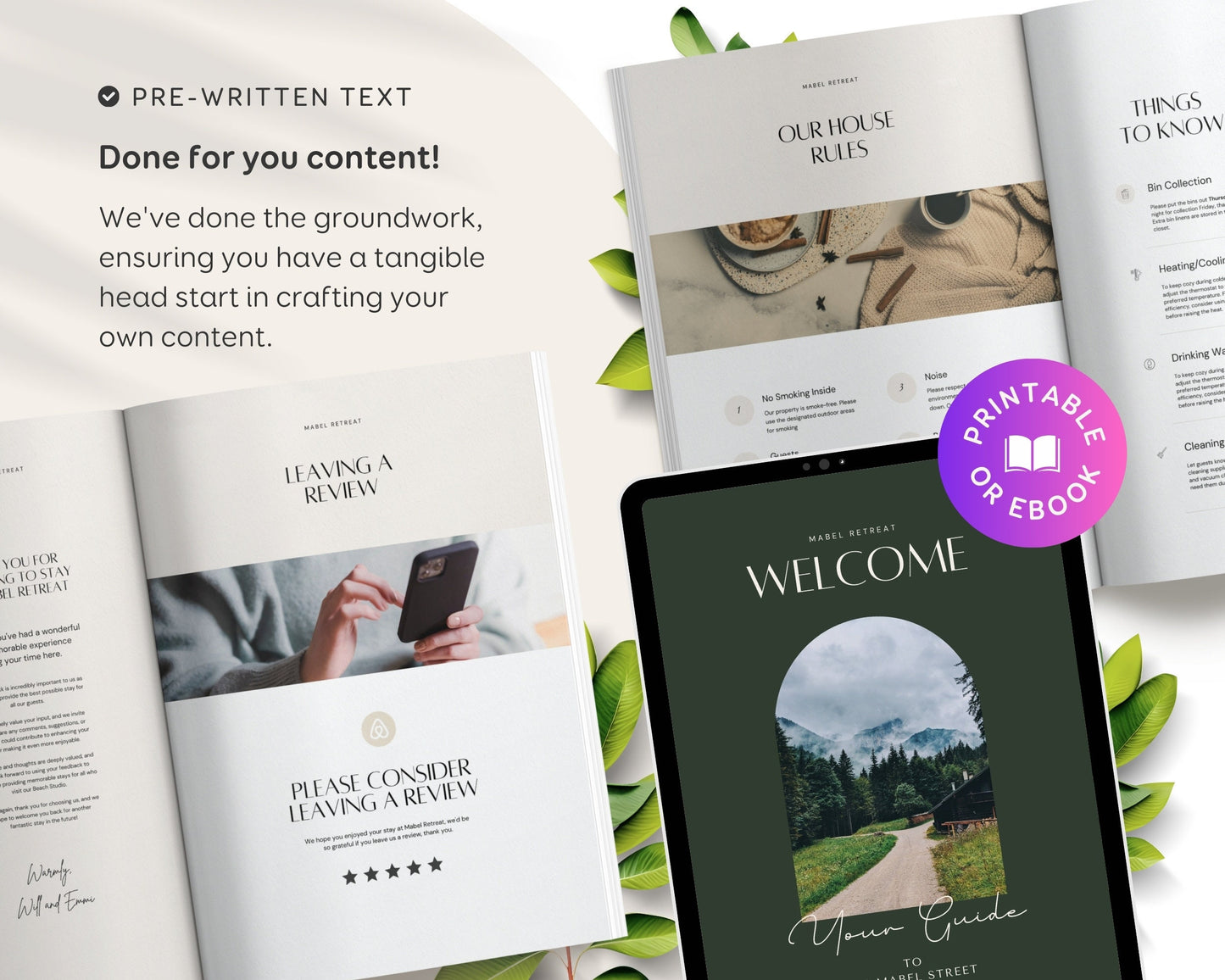 Airbnb Welcome Guidebook for Lake House Mountains Airbnb Welcome Book Template Airbnb Welcome Book Cabin Lodge Forest Green Taupe Rental EG2