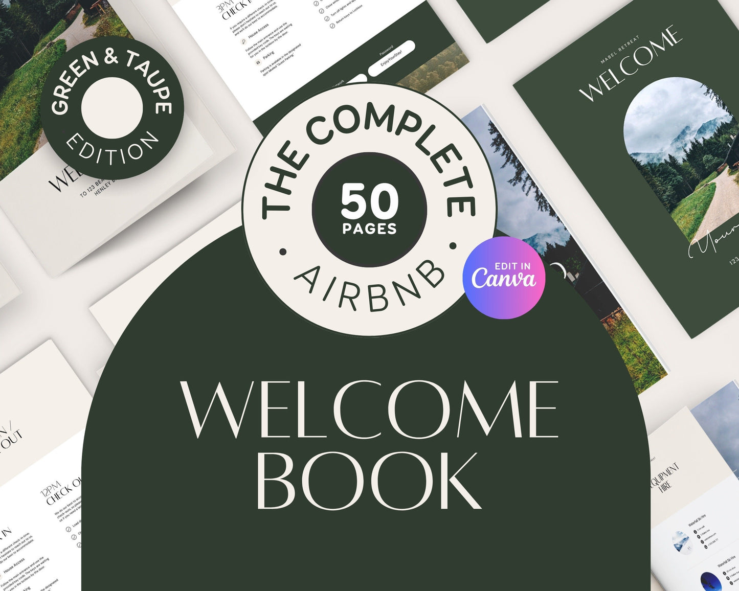Airbnb Welcome Guidebook for Lake House Mountains Airbnb Welcome Book Template Airbnb Welcome Book Cabin Lodge Forest Green Taupe Rental EG2