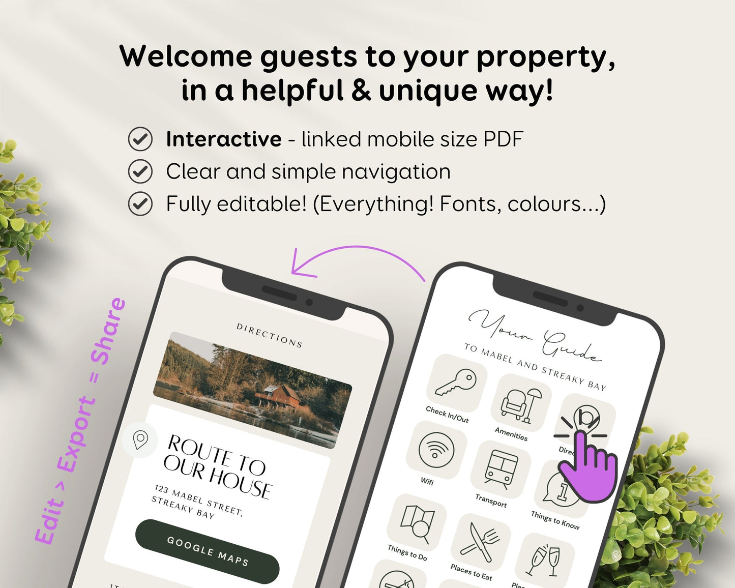 Digital Airbnb Welcome Guide Book Template for Mobile - Taupe Green