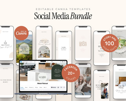 The image is a collage of various social media content, including smartphone screens and a laptop displaying a social media bundle.