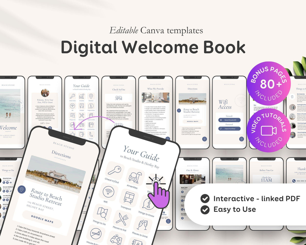 Modern Beach Airbnb Host Bundle: Editable Welcome Book, Rental Signs, Cleaning Checklist & More! BC1