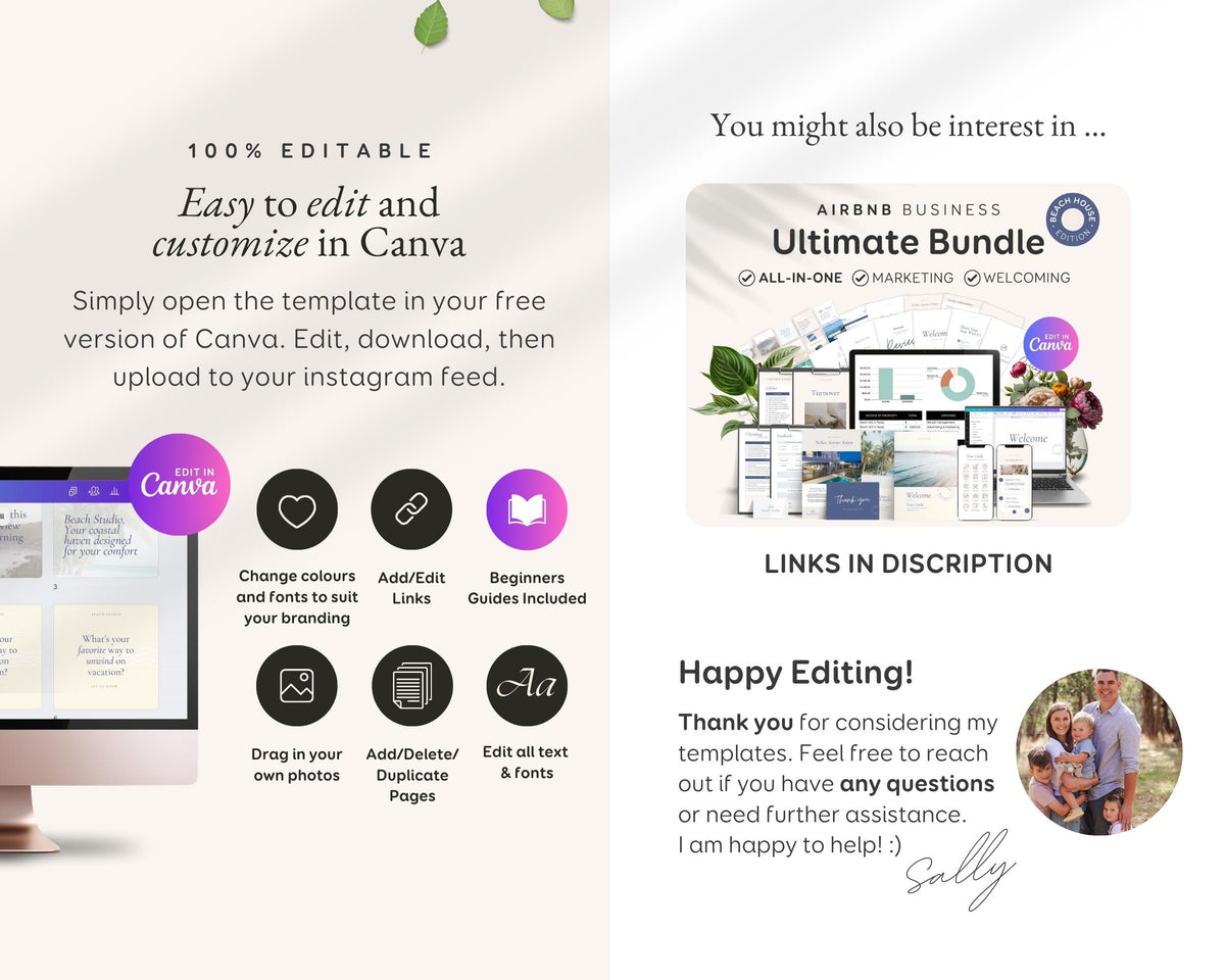 Beach House Airbnb Instagram Template: Social Media Posts (Canva, 150+) BC1