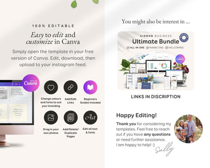 Beach House Airbnb Instagram Template: Social Media Posts (Canva, 150+) BC1