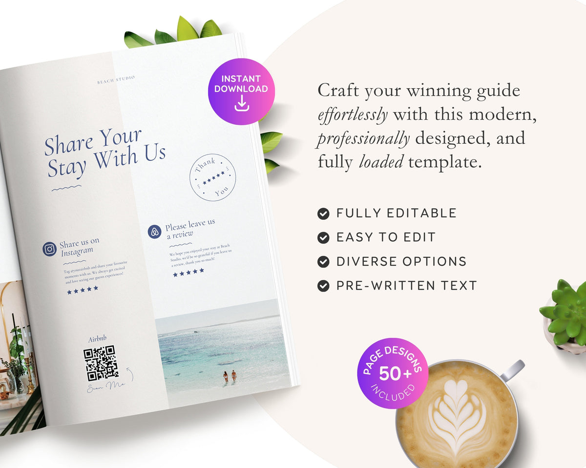 Beach Vacation Rental Welcome Book (Editable Airbnb Guide Template) BC1