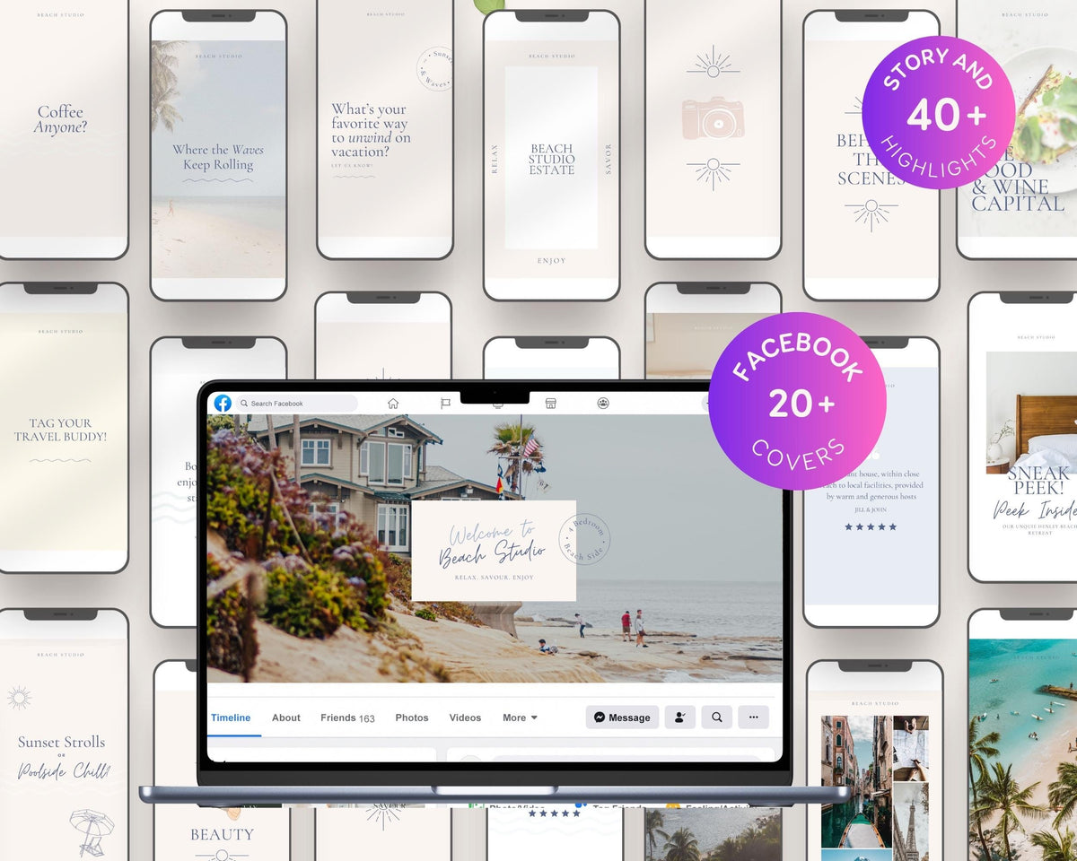 Modern Beach Airbnb Host Bundle: Website, Welcome Books, Signs, Checklists, Spreadsheets & Marketing (Editable Canva Templates) BC1