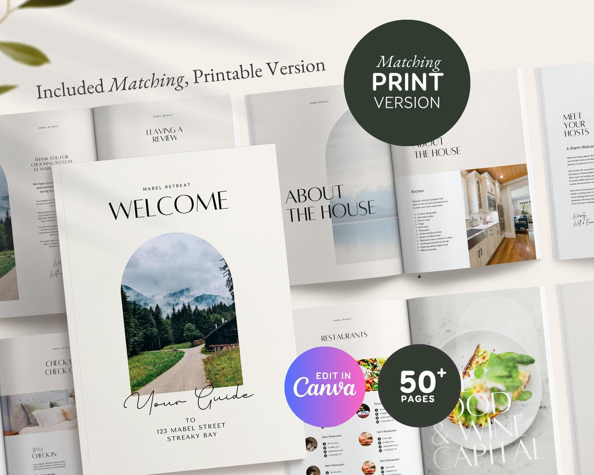 Welcome Book Template: Airbnb Cabin and Lake House Guide (Printable & Digital) EG3