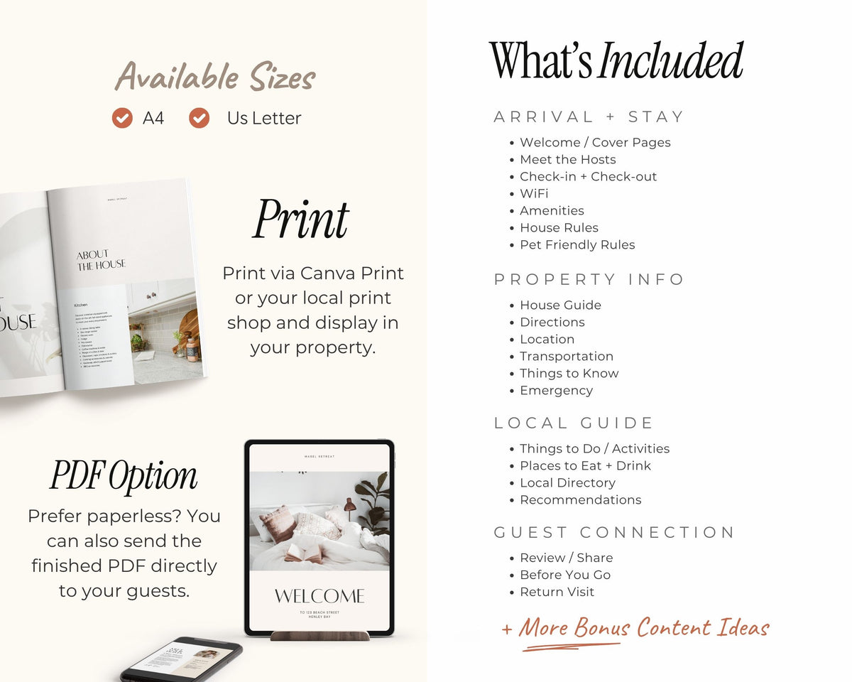 Modern Airbnb Welcome Guide Book Template, Printable