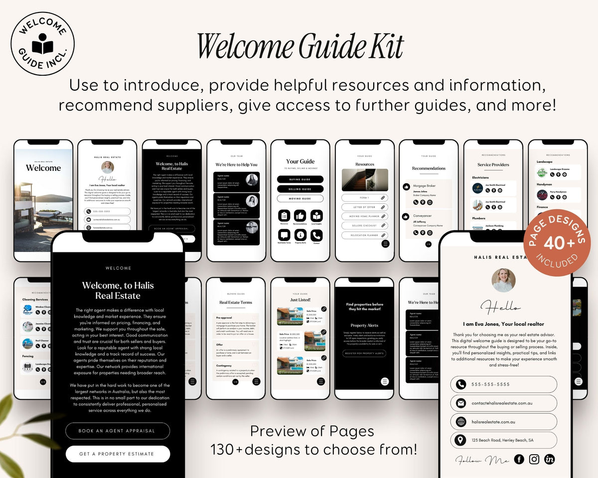 Digital Real Estate Agent Realtor Welcome New Client Guide Templates Canva, About Profile Marketing Digital Bundle Packet, New Buyer Seller