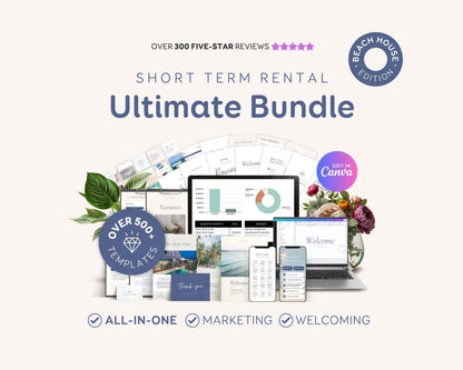 Modern Beach Airbnb Host Bundle: Editable Welcome Book, Rental Signs, Cleaning Checklist & More! BC1