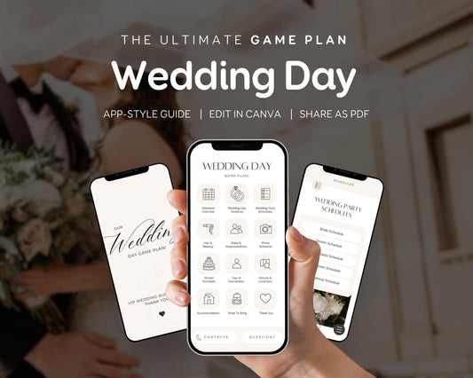 Wedding Day Game Plan | Mobile APP-Like Planner Timeline Template | Itinerary, Day Of Coordinator, Checklists (Digital Download)