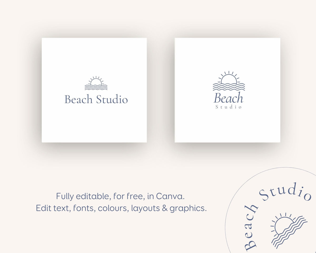 Modern Airbnb Beach House Logo, Airbnb Rental Vacation Rental, Short Term, Holiday Home, Sun, Waves, Surf, Sunshine, Modern, Minimalist BC1