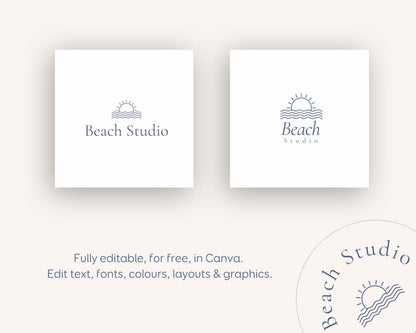 Modern Airbnb Beach House Logo, Airbnb Rental Vacation Rental, Short Term, Holiday Home, Sun, Waves, Surf, Sunshine, Modern, Minimalist BC1