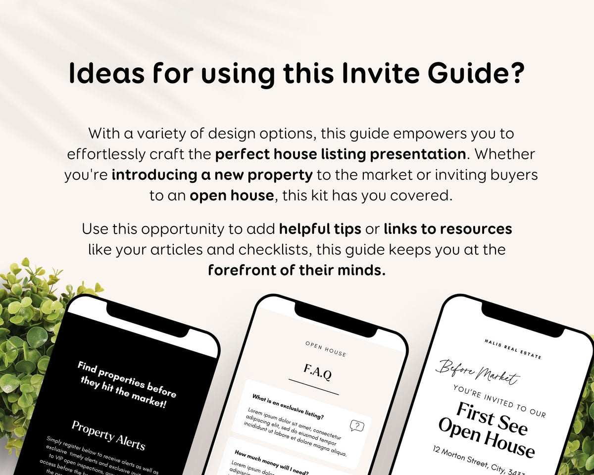 Real Estate Open House Property Listing Invite Template: Editable Digital Guide RE1