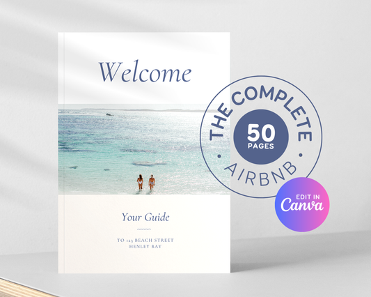 Airbnb Beach House Welcome Guide Book Canva Template, Printable