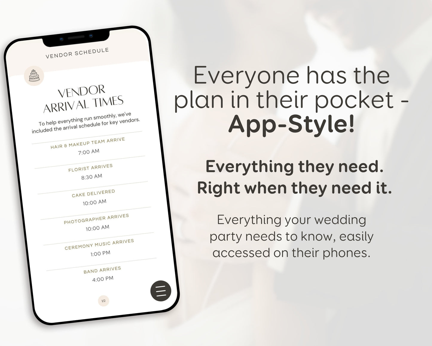 Wedding Day Game Plan | Mobile APP-Like Planner Timeline Template | Itinerary, Day Of Coordinator, Checklists (Digital Download)