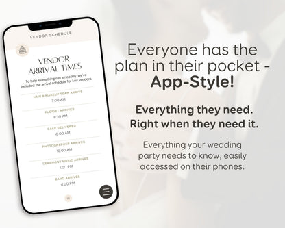 Wedding Day Game Plan | Mobile APP-Like Planner Timeline Template | Itinerary, Day Of Coordinator, Checklists (Digital Download)
