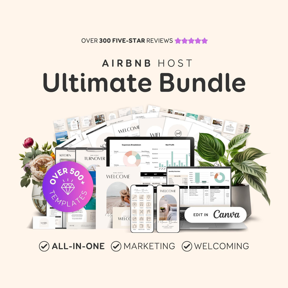 Airbnb Host Template Bundle - House Signs, Welcome Guide Books, Cleaning Checklists & More! EG2