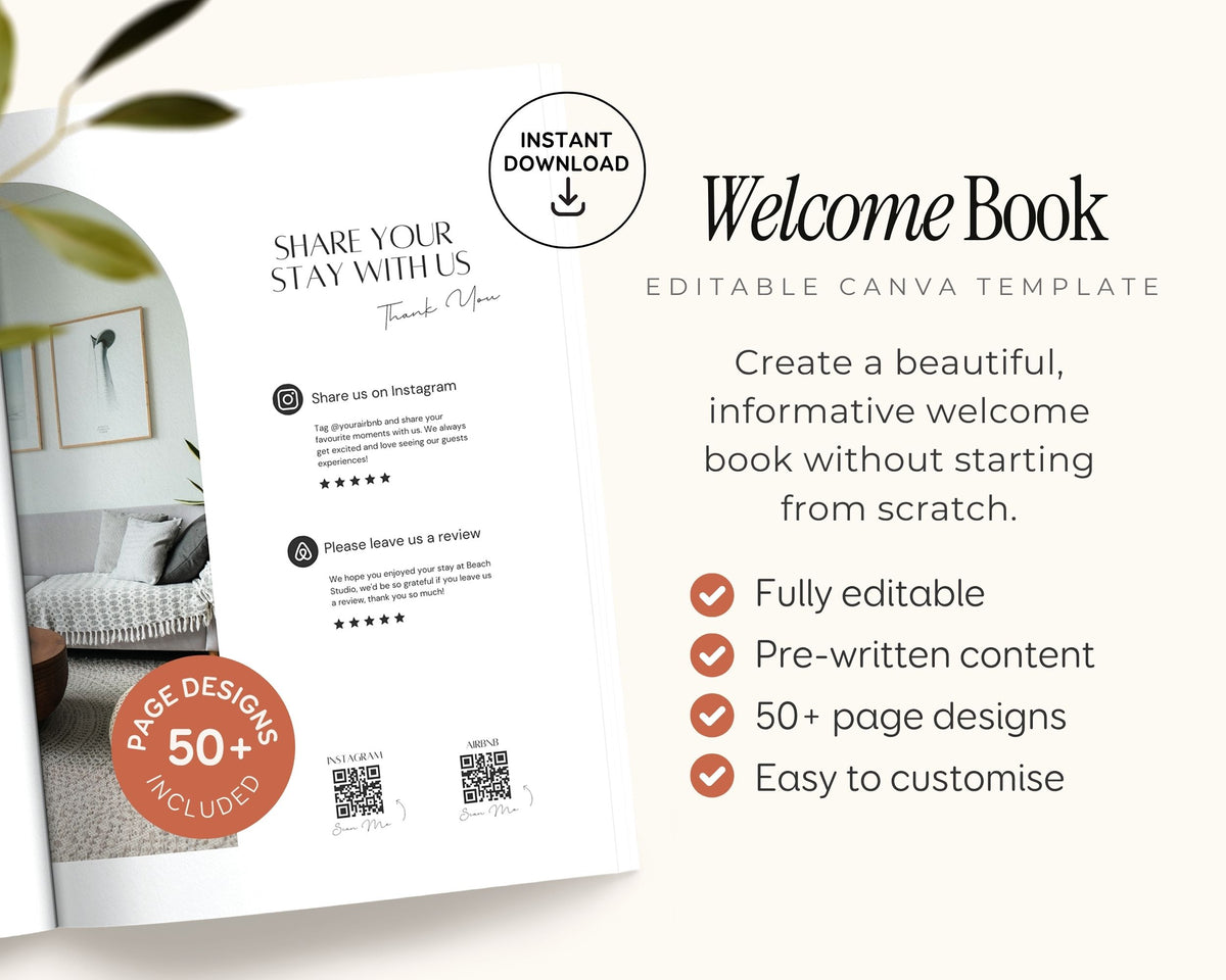 Modern Airbnb Welcome Guide Book Template, Printable