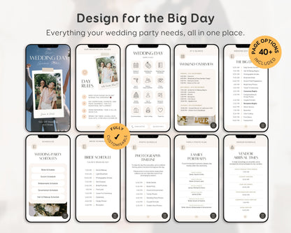 Wedding Day Game Plan | Mobile APP-Like Planner Timeline Template | Itinerary, Day Of Coordinator, Checklists (Digital Download)