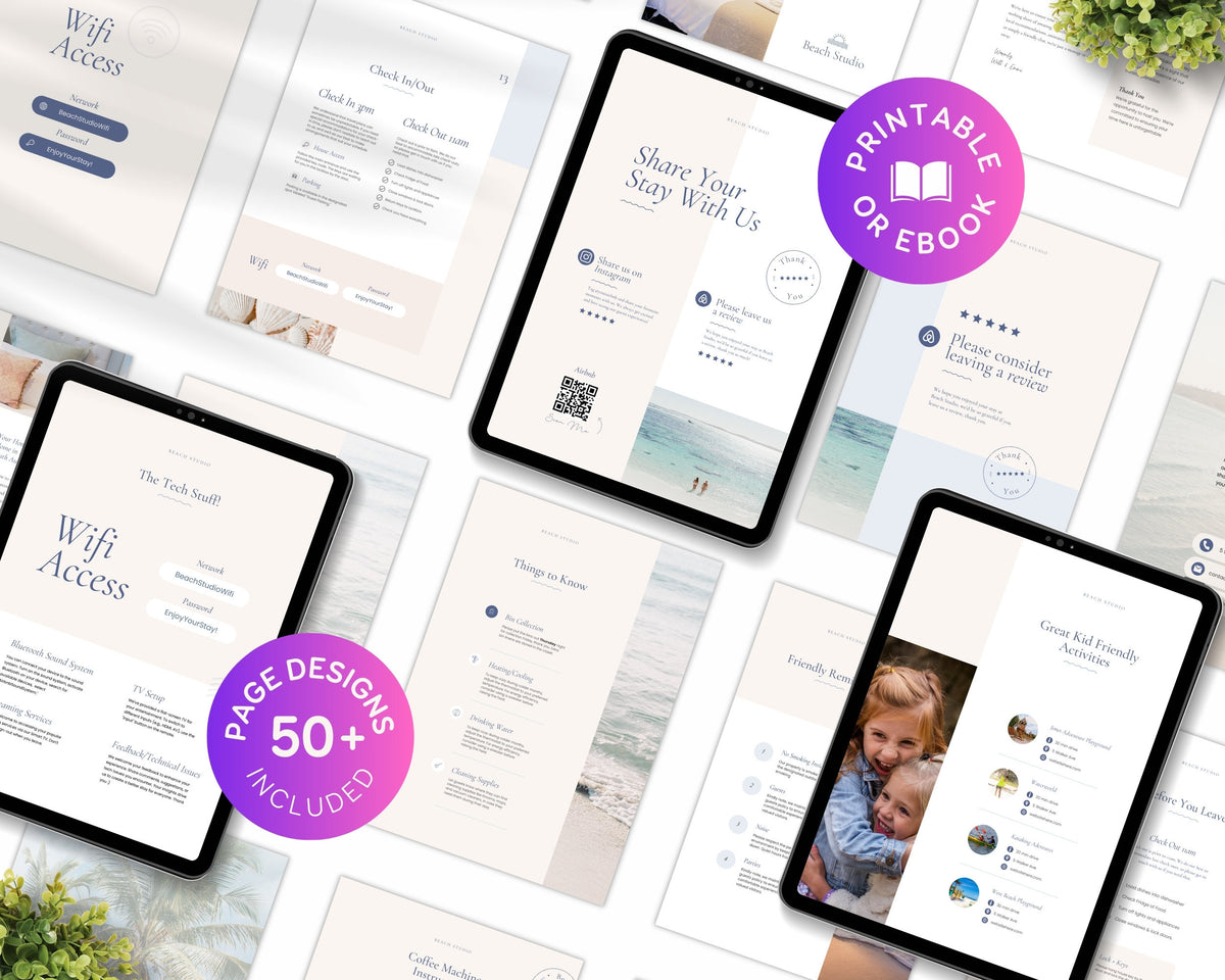 Beach Vacation Rental Welcome Book (Editable Airbnb Guide Template) BC1