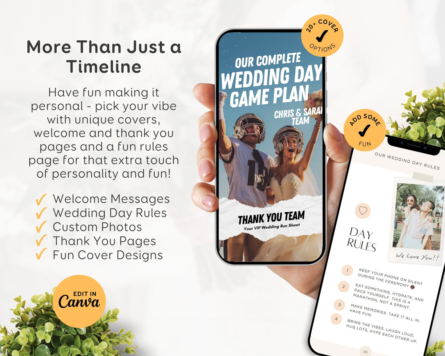 Wedding Day Game Plan | Mobile APP-Like Planner Timeline Template | Itinerary, Day Of Coordinator, Checklists (Digital Download)
