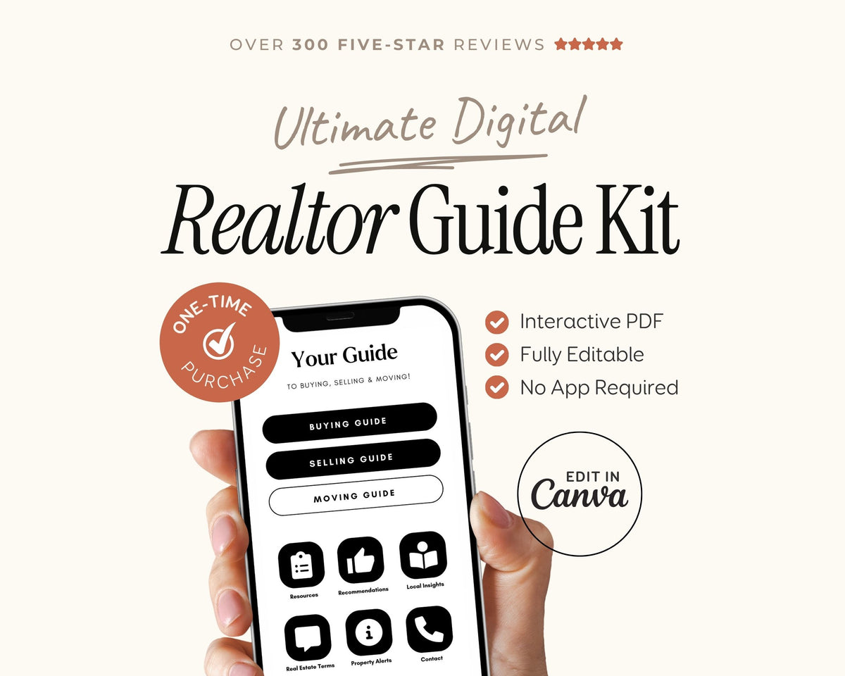 Digital Real Estate Agent Realtor Welcome New Client Guide Templates Canva, About Profile Marketing Digital Bundle Packet, New Buyer Seller