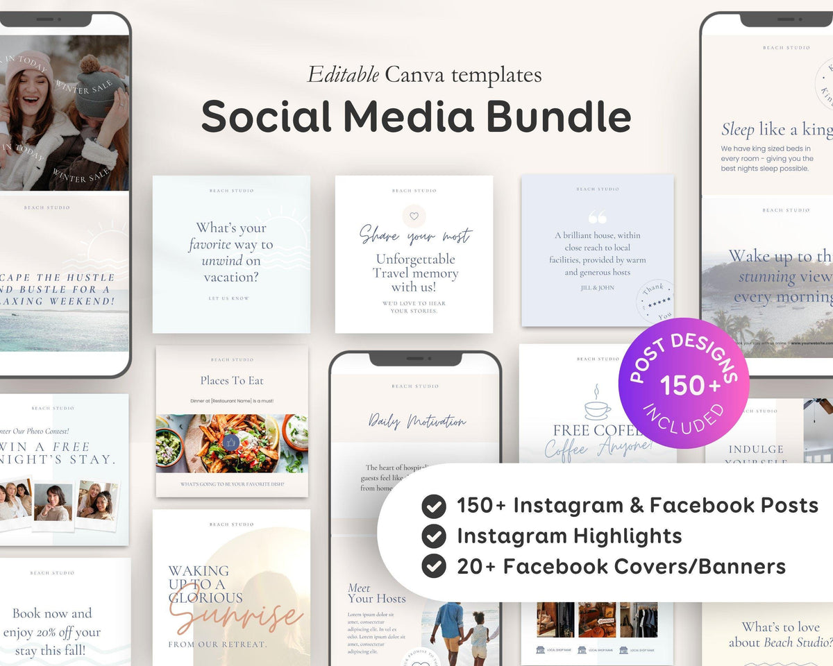 Modern Beach Airbnb Host Bundle: Editable Welcome Book, Rental Signs, Cleaning Checklist & More! BC1
