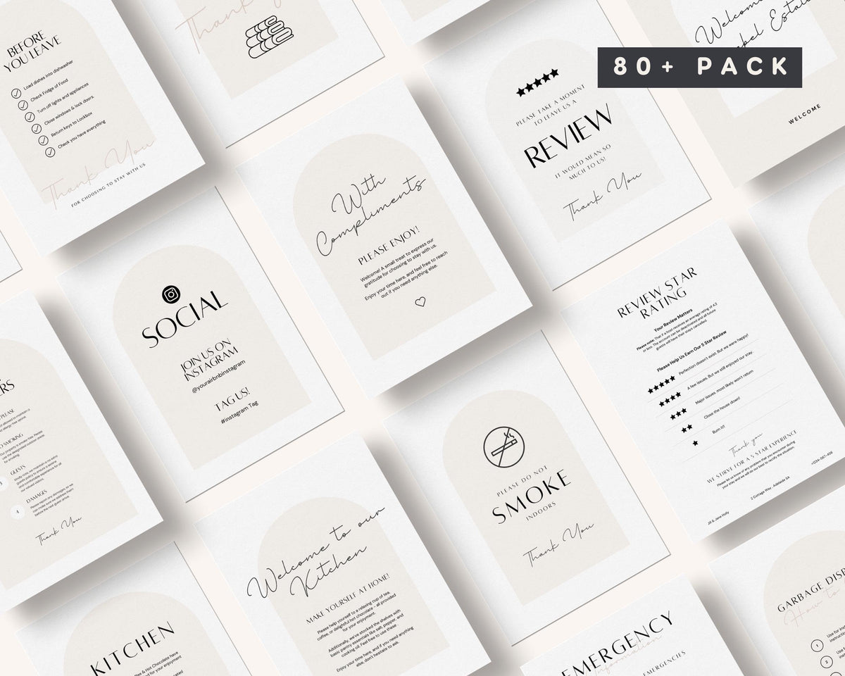 Airbnb Signs Bundle, Canva Edit Welcome Signs Pack, 80+ Templates