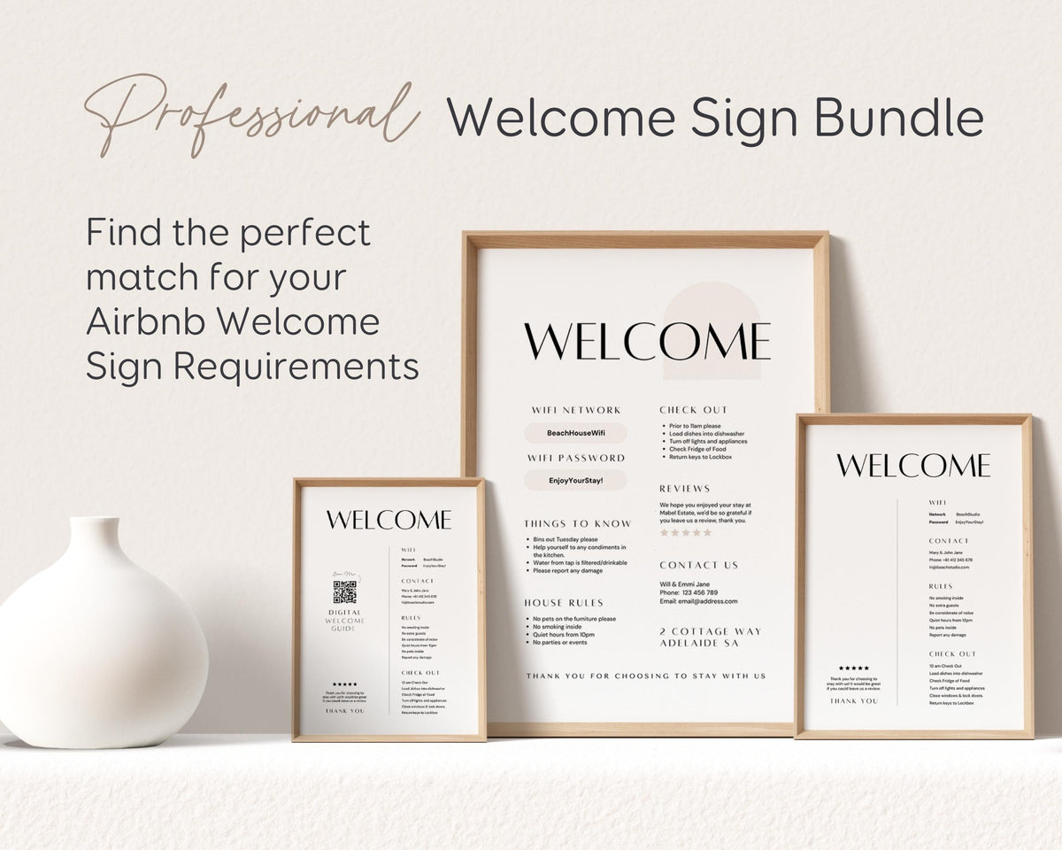 Airbnb Signs Bundle, Canva Edit Welcome Signs Pack, 80+ Templates