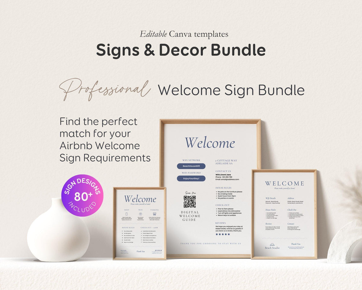 Modern Beach Airbnb Host Bundle: Editable Welcome Book, Rental Signs, Cleaning Checklist & More! BC1