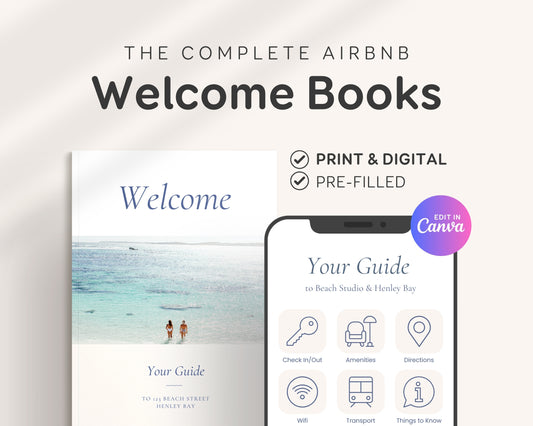 Beach House Welcome Book Digital & Printable Airbnb Welcome Book Template Beach House Vacation Rental Guidebook Canva House Manual, PDF BC1