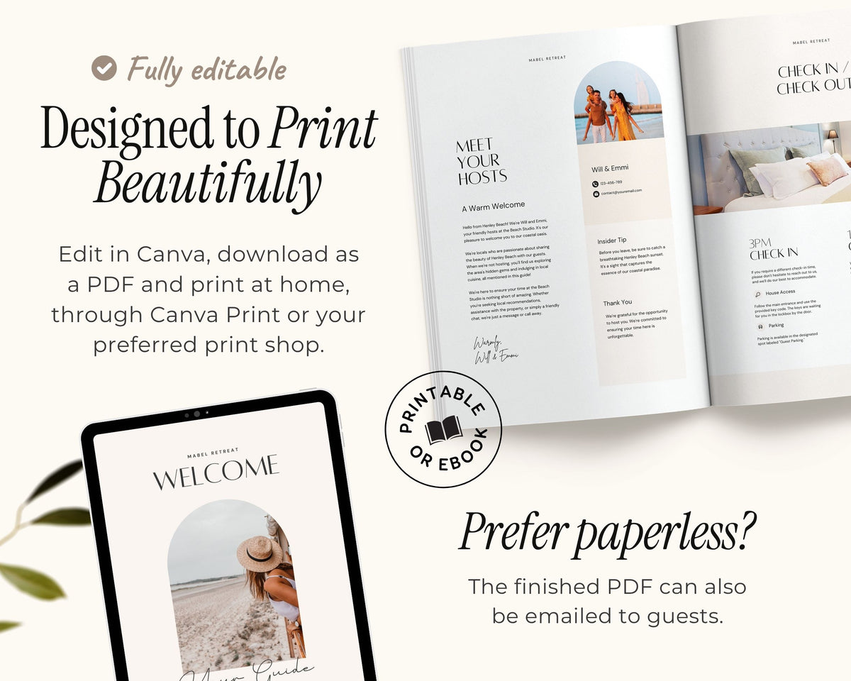 Modern Airbnb Welcome Guide Book Template, Printable