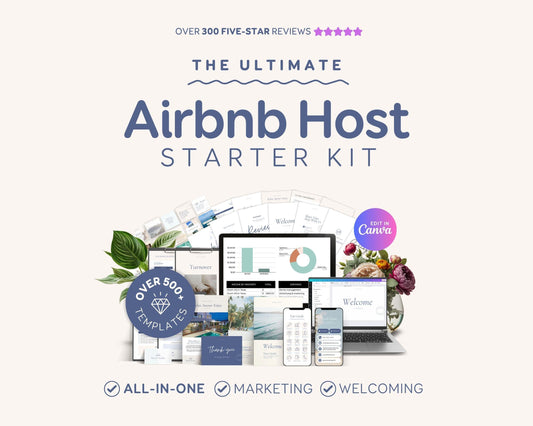 Modern Beach Airbnb Host Bundle: Editable Welcome Book, Rental Signs, Cleaning Checklist & More! BC1