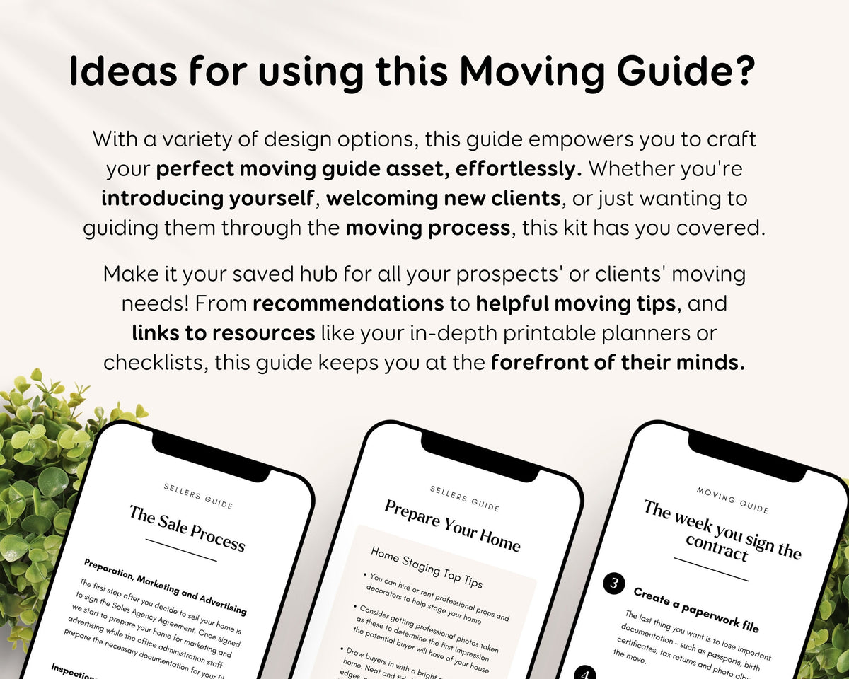 Realtor Moving Guide Template: Editable Digital Checklist for Agents RE1